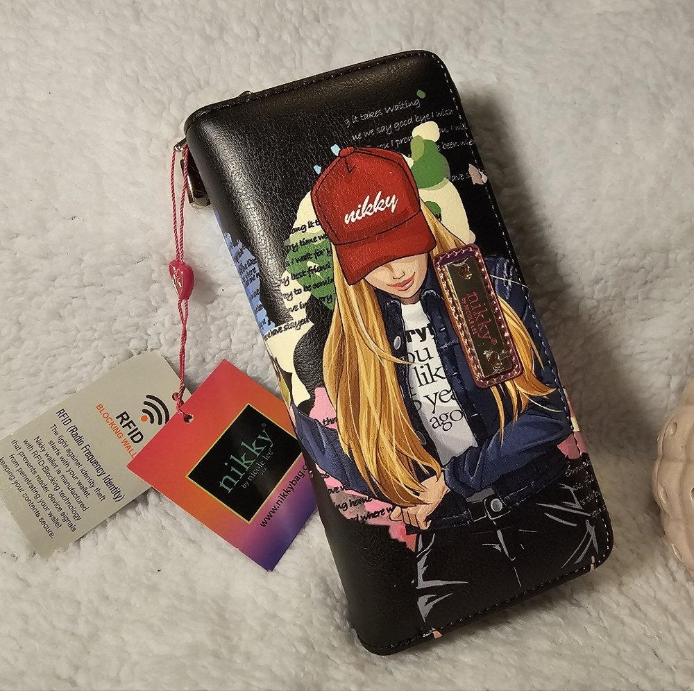 Nikky By Nicole Lee Black Wallet with Graphic Design